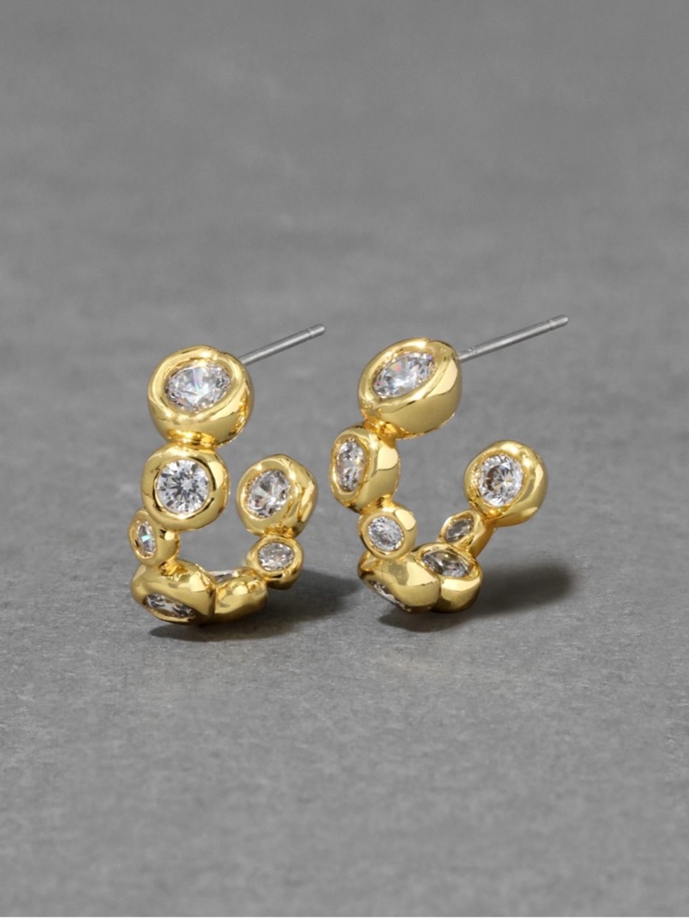 NEW Alexis Bittar Asterales Gold Small Hoop Earrings Clear C Z JL25
